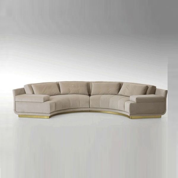 Latest Popular Modern Designs Living Room Metal Base White Fabric Sofa Velvet Couch Lobby Curved Sofas