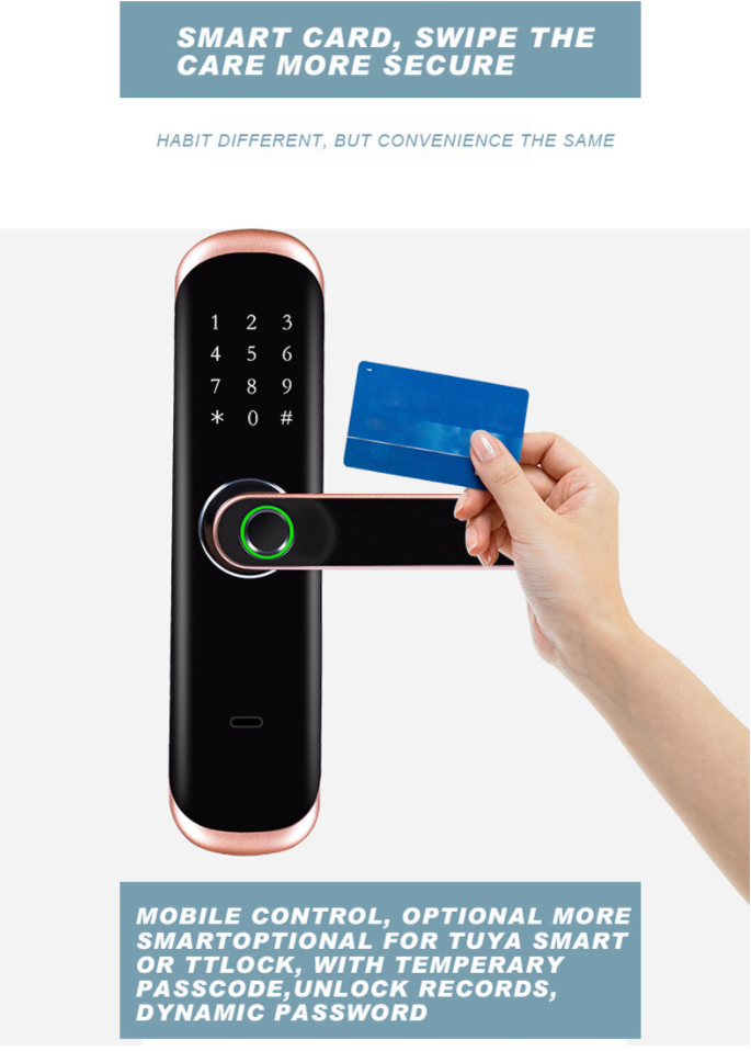 Smart Electronic Lock Fingerprint Durable Eco-Friendly Anti-Theft Design 5050 Body Aluminum Alloy Tuya Compatible Password