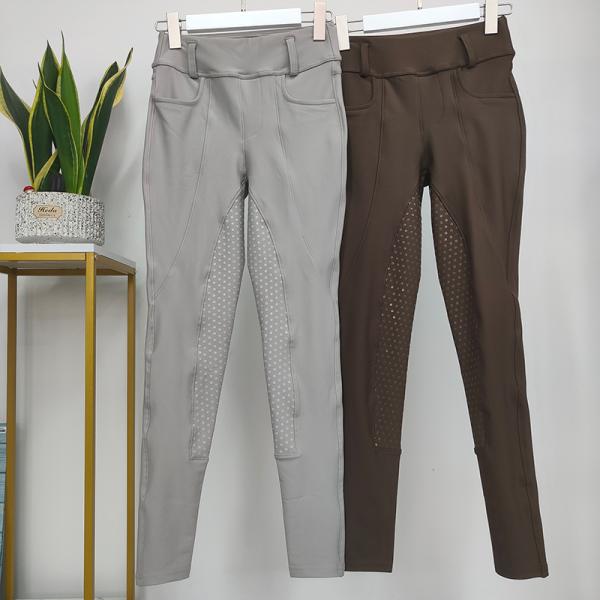 Gray Four Way Stretch Women Equestrian Breeches Full Silicone With Pocket