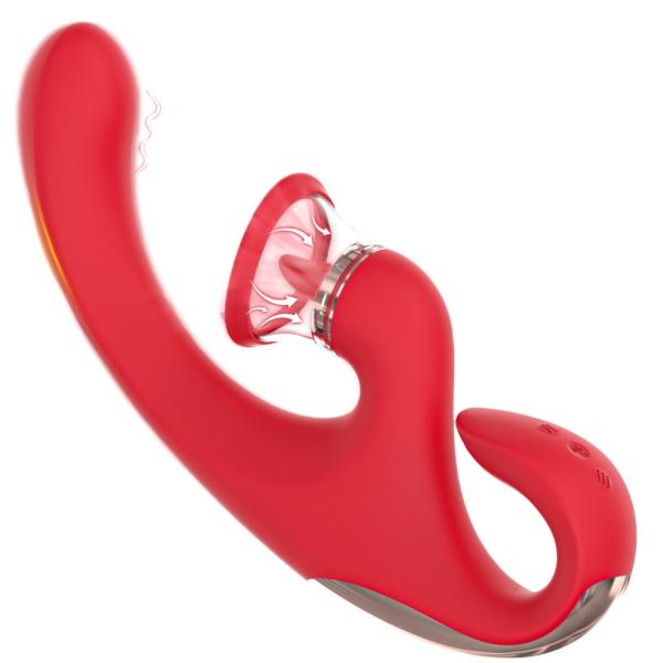 Women Dual Stimulation Adult Toys Silicone 3 In 1 G Spot Thrusting Vibrator With Tongue
