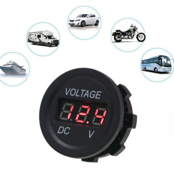 Waterproof Round Motorbike Volt Meter , Mini 12v Led Voltmeter