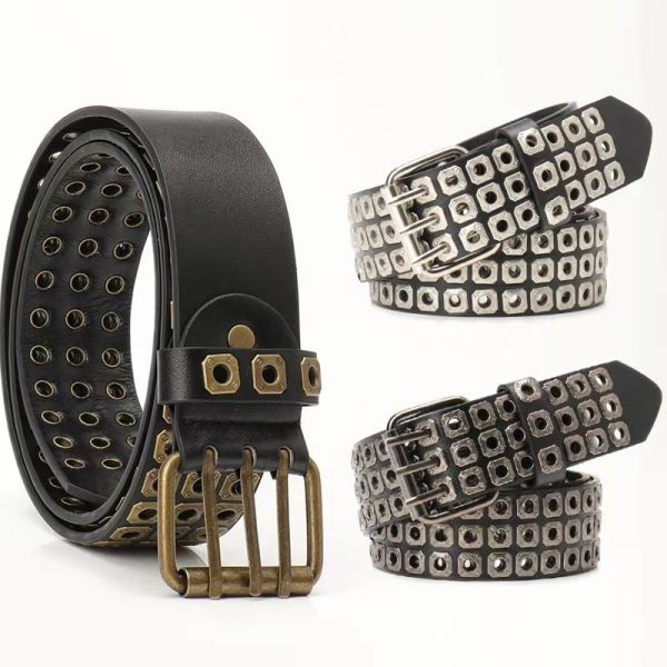 Unisex European and American style belt, trendy dark hollow rivet punk belt, versatile jeans belt
