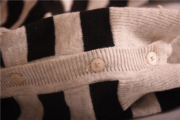 Black And White Striped Womens Cardigan 80% Cotton 20% Nylon