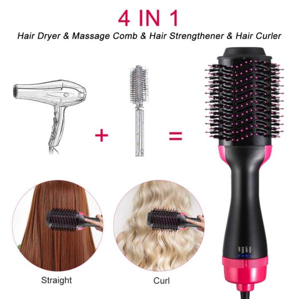 Pink And Black Nylon Paddle AC240V PTC Heater Hair Dryer Brush 3 In 1