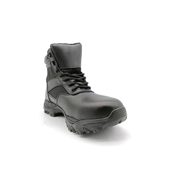 Round Toe Black Mid Calf Combat Boots with Steel Toe and Steel Sole Protection