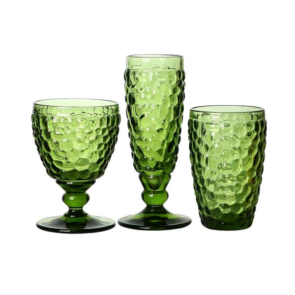 Vintage Green Hand Pressed Wine Glasses 9oz Crystal Wine Goblets
