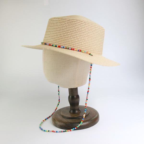 New Fashion Rice Bead Necklace Flat Top Foldable Straw Hat For Women