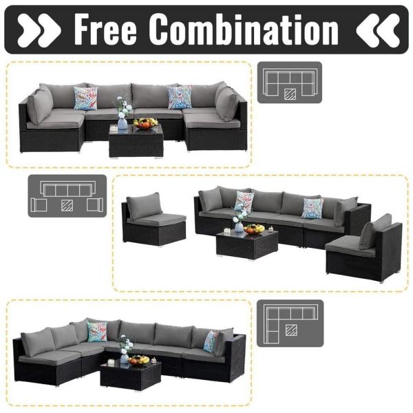 AJUNION Wicker Rattan PE Sectional Sofa Garden Set Patio Furniture Conversation Set Outdoor Furniture