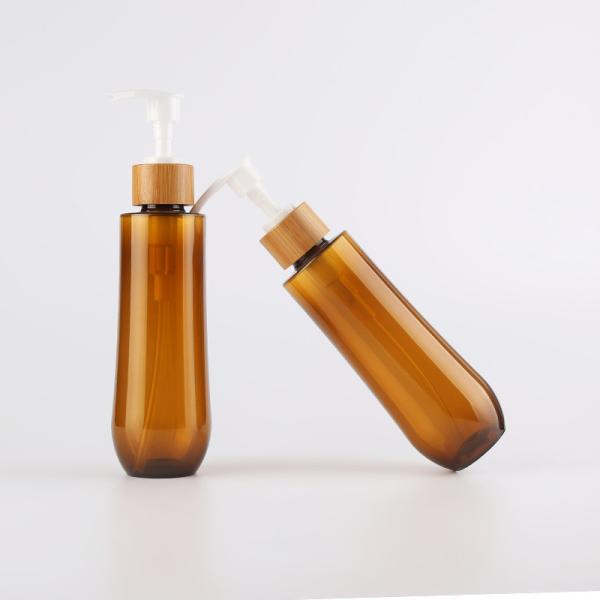 Lotion Bamboo Cosmetic Packaging Bottle Plastic Amber Shampoo Bottle 5.7oz 170ml