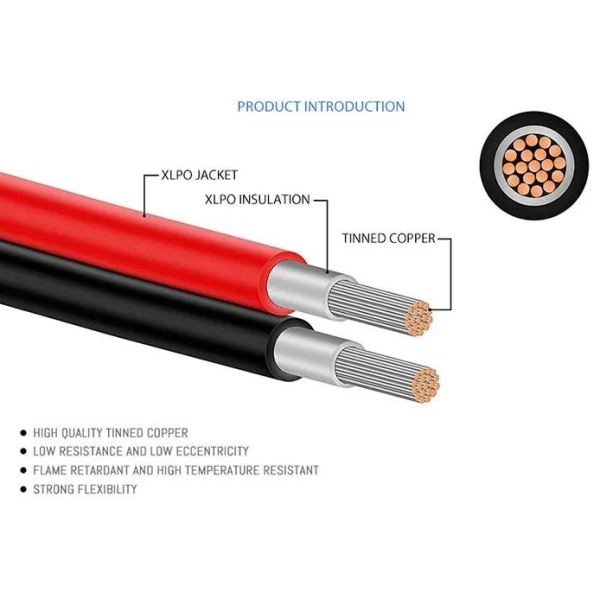 1500V IP68 H1z2z2-K PV1-F Solar Cable 6mm 4mm Solid Tinned Copper Conductor XLPO