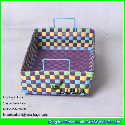 LDKZ-035 colorful handwoven desk drawer organizer home strapping self  woven basket with handles