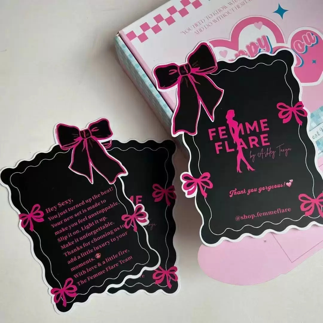 Die-Cut Bowknot Thank You Insert Cards With Scalloped Edges For Retail Packaging