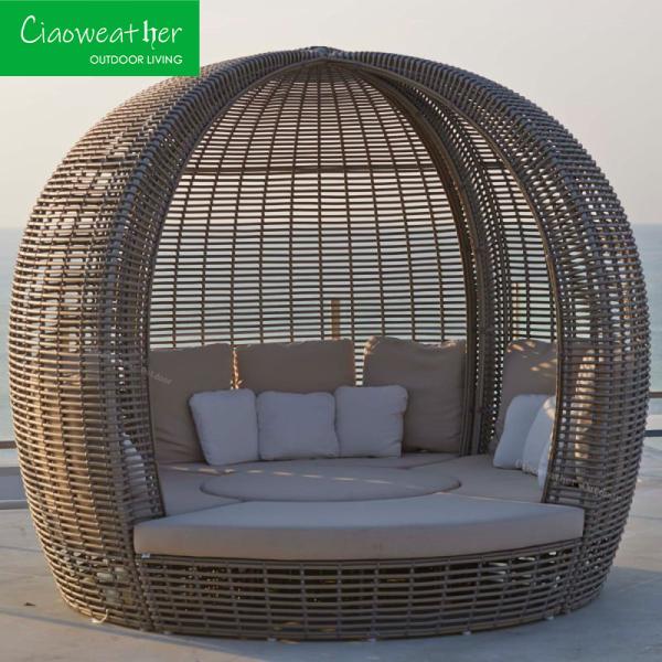Customized Color Outdoor Rattan Aluminium Frame Sunbed for Park and Garden Furniture Reclining Sofa Bed
