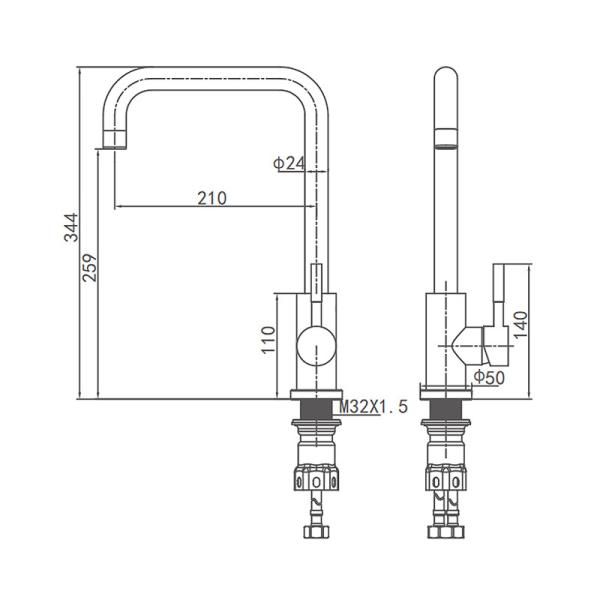 O torneira da cozinha de G1/2 344mm 210mm Ss bate o projeto moderno escovado