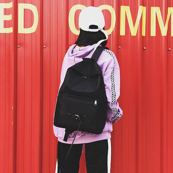 Korean version of the pure color contrast color backpack fashion personality bags large capacity waterproof backpack