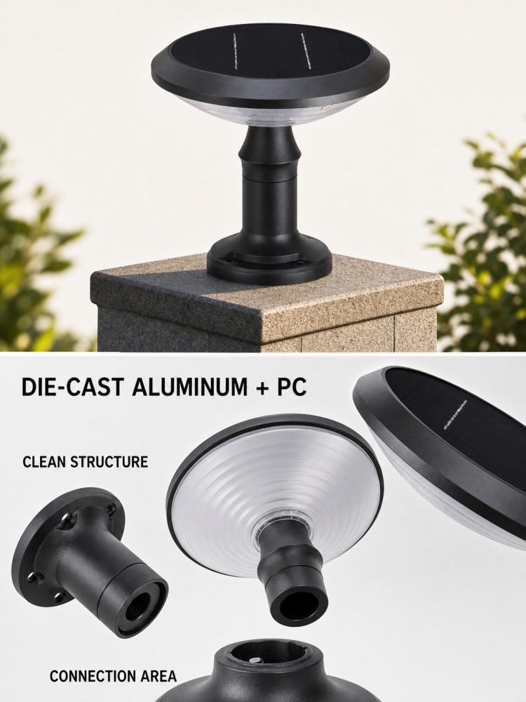5W 380LM Full Moon Round 	Solar Post Top Lights Architectural Lighting Solar Pillar Light