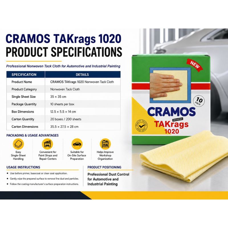 CRAMOS 1020 Nonwoven Sticky Tack Rag 35cm x 35cm Automotive Spray Paint Surface Cleaning Cloth 10pcs