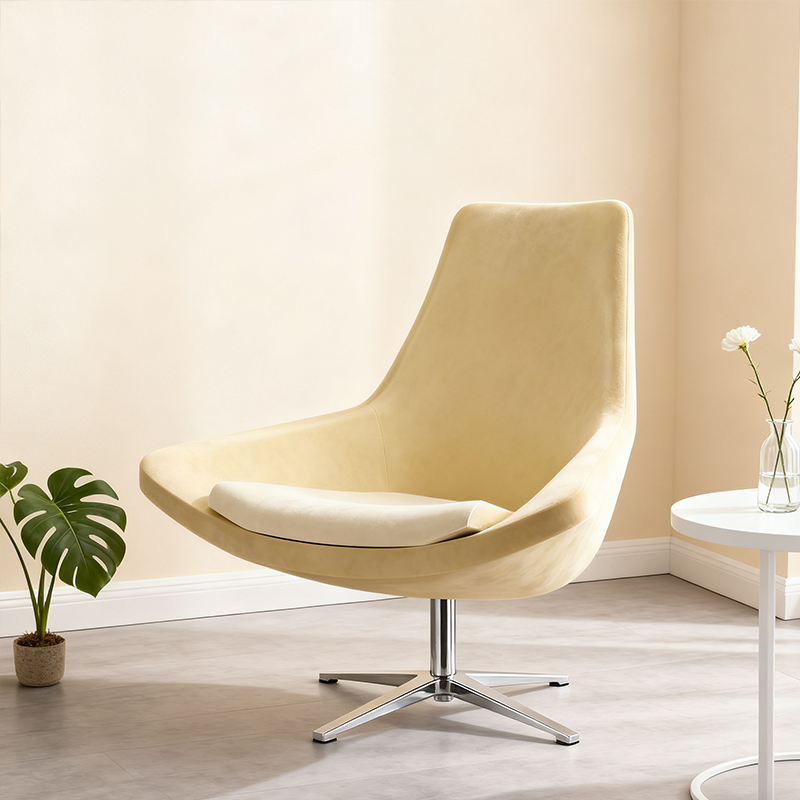 Lazy Lounge Chair for Living Room & Bedroom Single Leisure Soft Comfortable Upholstered Chair Metal Base High-Back Armchair