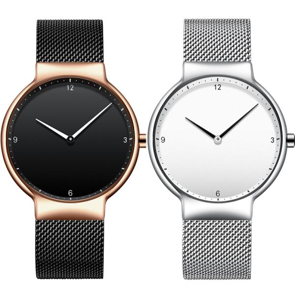 Black Dial Black Stainless Steel Strap Watch , Stainless Steel Back Quartz Watch