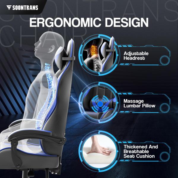 250 Pounds Maximum Weight Recommendation Ergonomic Gamer Chair with Massage Function