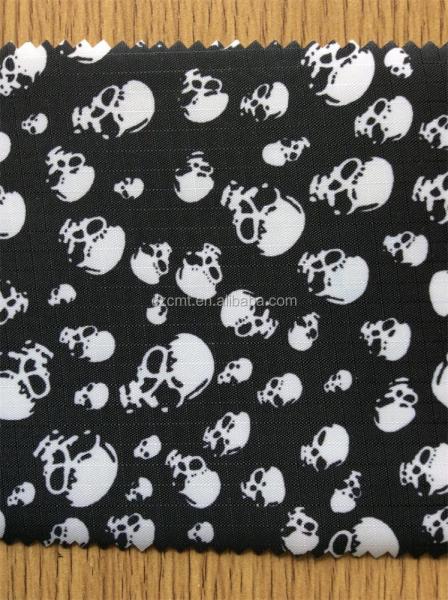 100% Polyester Black and White Skeleton Printing Oxford Fabric