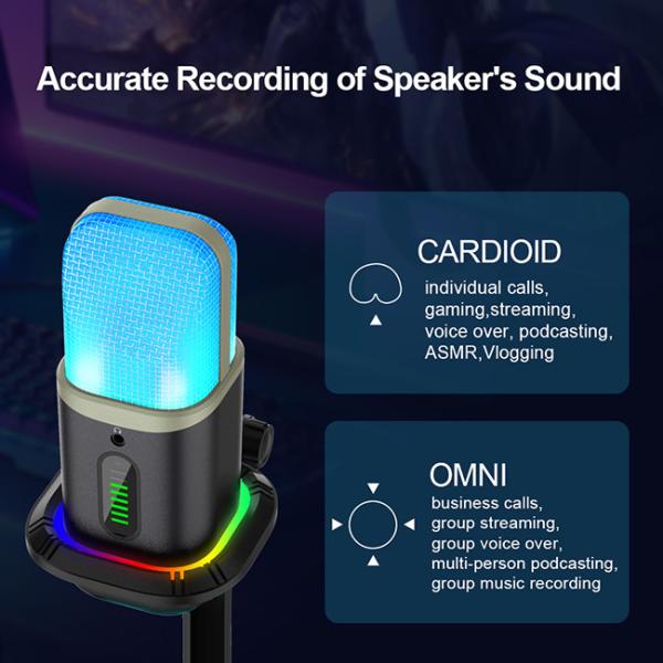 RGB USB Condenser Microphone Omnidirectional Cardioid Microphone With LED Lights