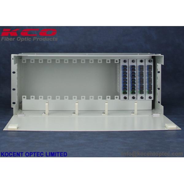 4U Rack Mount Fiber Optic PLC Splitter Patch Panel with 14/16 Slot and 2x16 Split Way for FTTX/FTTH Applications