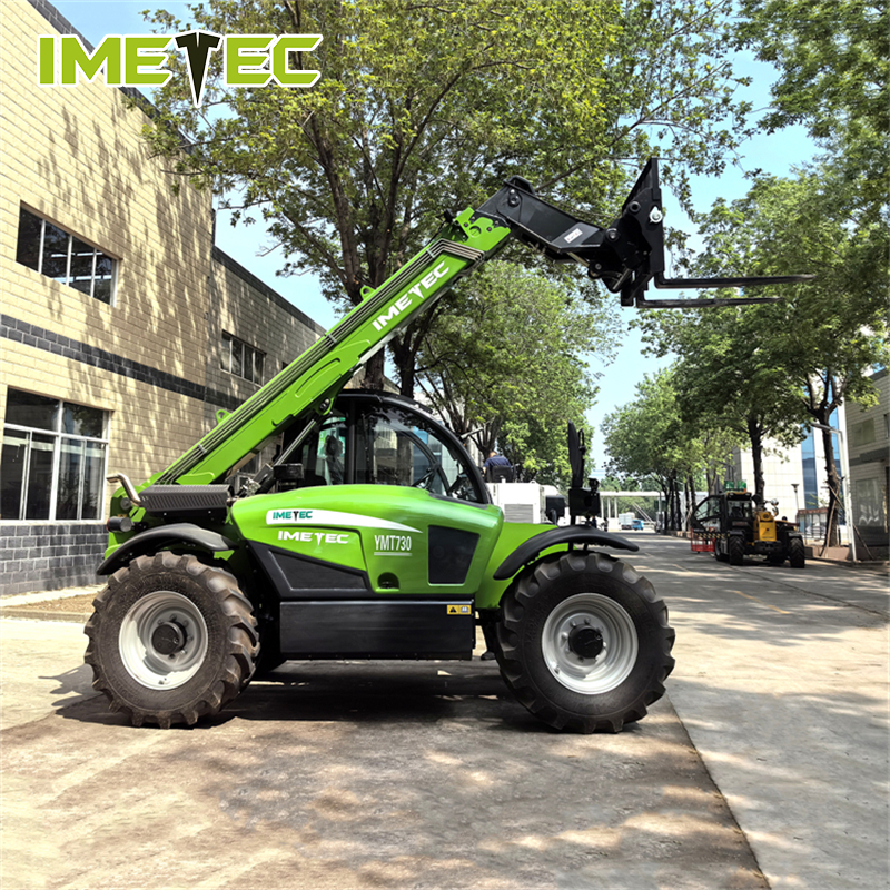 IMETEC Electric Telescopic Handler Forklift Rubber Off Road Tires 4 Wheel Steering