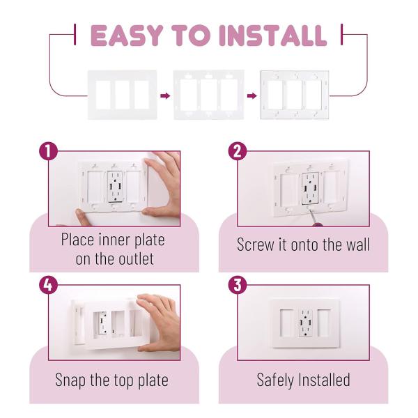 Glossy Finish Triple Gang Wall Plate Screwless 3 Gang Face Plate Rectangular For Wall Socket