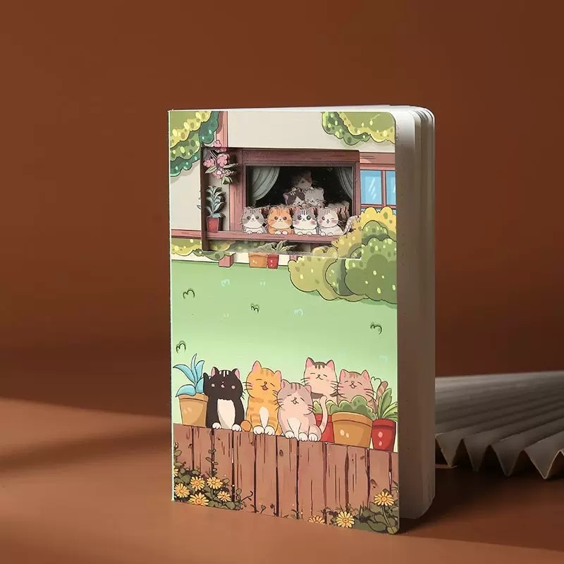 3D Hollow Paper Carving Notebook With Cute Cat Cover For Creative Stationery