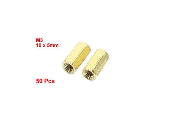 Electronic Components Female Thread Brass Pillar Hexagon Nut 50 Piece M3 X 10 Mm