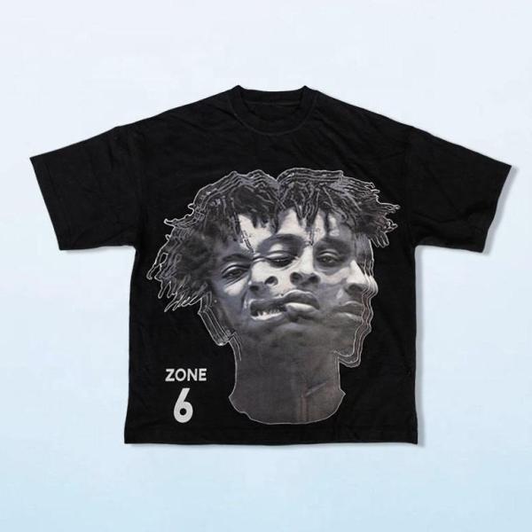 Impressão gráfica sob medida Preto em branco Pesos pesados 180 gsm Camisa de algodão Homens