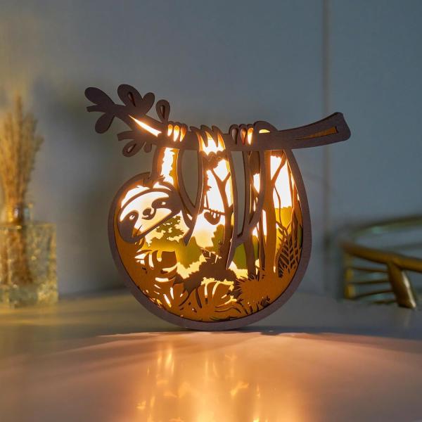 3D Wooden Animals Carving LED Night Light, Wood Carved Lamp Statues Perfect Gifts