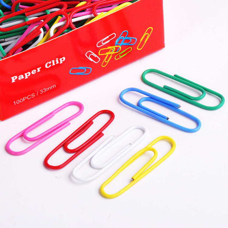 Factory Price 100pcs 33mm Colorful Plastic Coated Paper Clips
