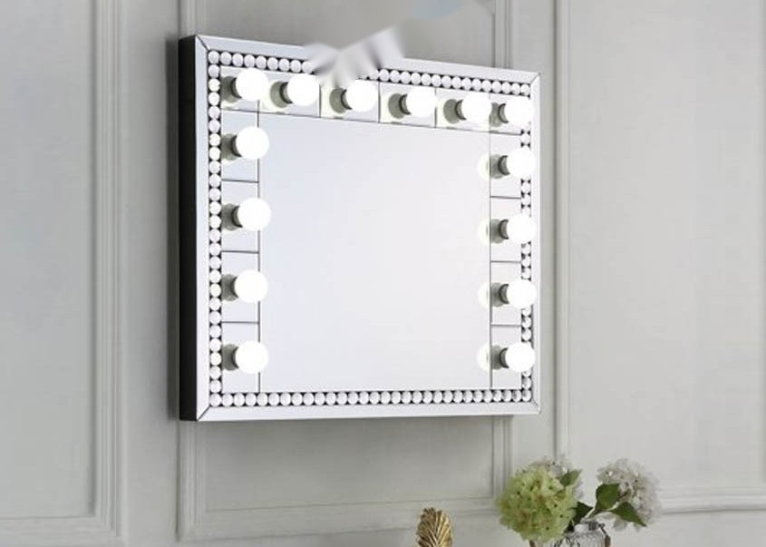 Modern Diamond Crushed W-2-LED Hollywood Mirror Wall Mounted LED Mirror