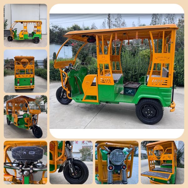 Triciclo eléctrico para pasajeros de 6 plazas de alta resistencia con toldo alto para traslados en resorts y granjas