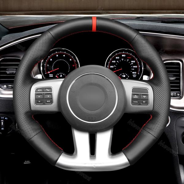 Hand Stitching Custom PU Leather Steering Wheel Cover for Jeep Grand Cherokee SRT