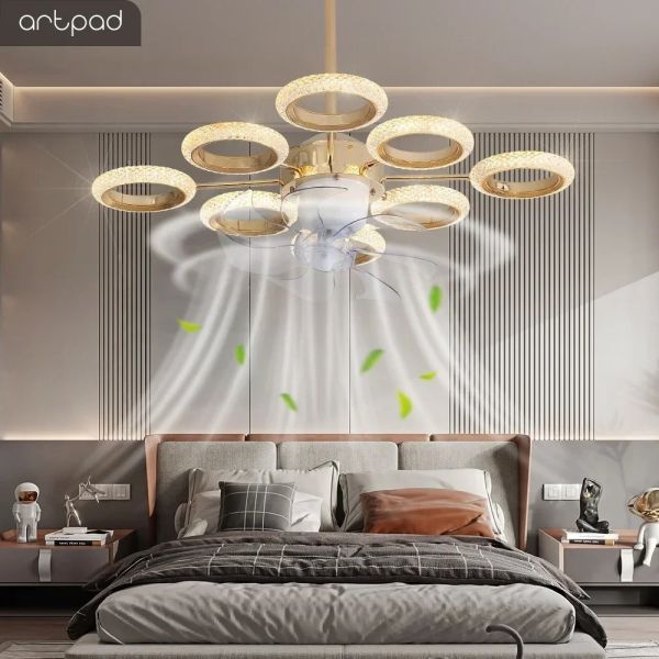 Dimmable Luxury Dinning Room LIving Room Chandelier Fan Crystal Led Ceiling Fan Lamp with Light (WH-CLL-67)