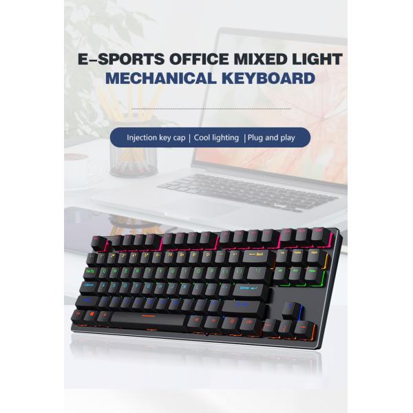 87 Keys Double Injection Keycap Red Axis Wired Keyboard With Metal Panel for Needs