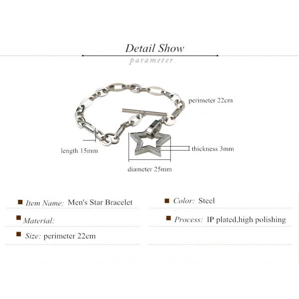 European Charm Bracelet For Men Five-pointed star Charms, Stainless Steel Snake Chain