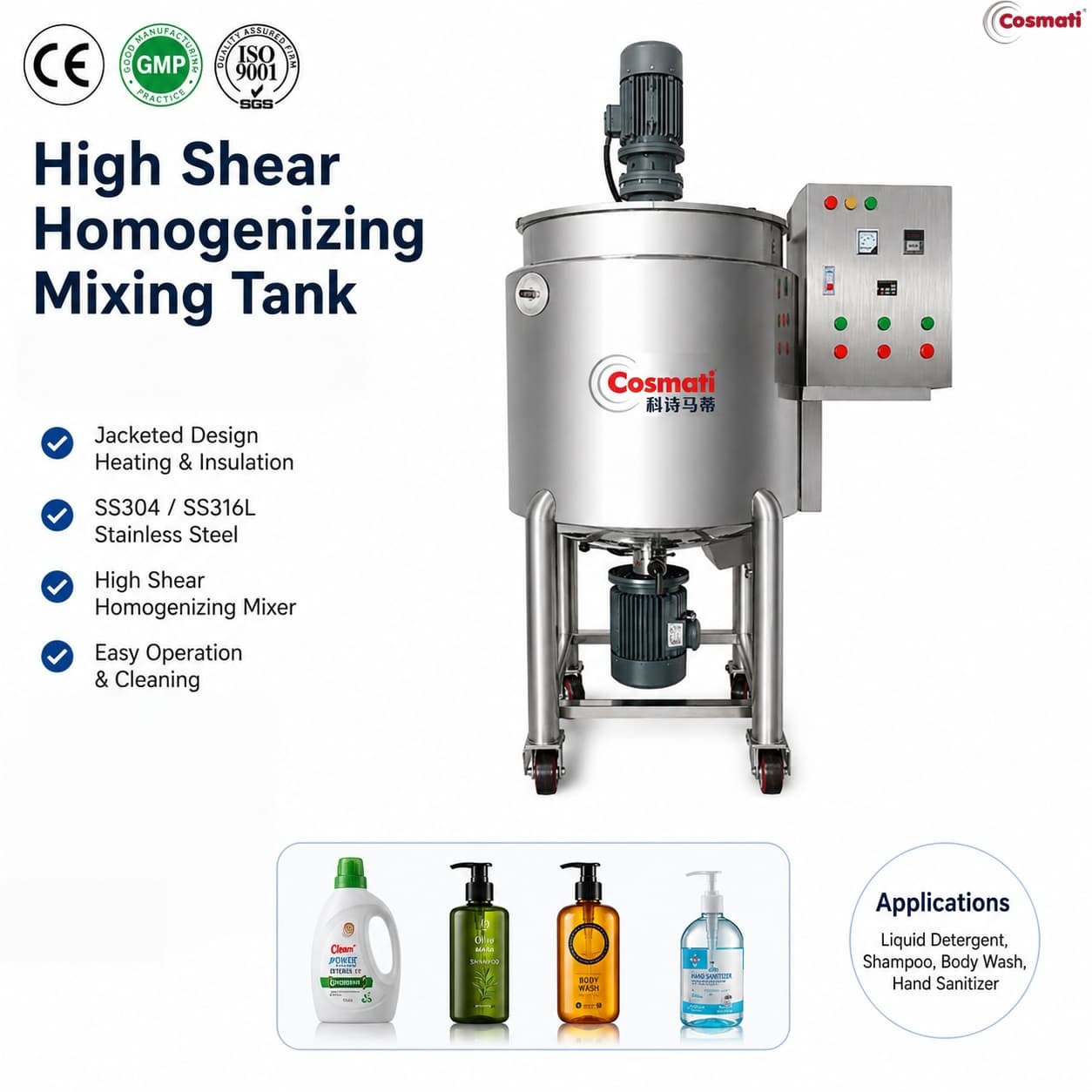Jacketed Mixing Homogenizing Tank 100L Shampoo Liquid Detergent Heated Mixer
