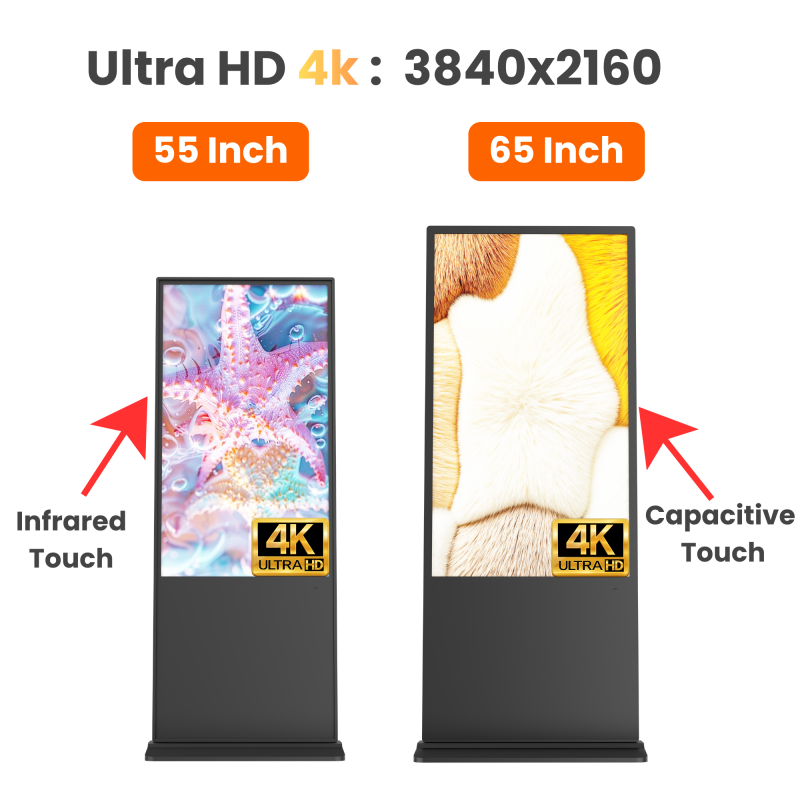 Floor Standing Digital Signage with 50000 Hours Lifetime, 178 Degree Viewing Angle and 128G SSD Expandable Storage