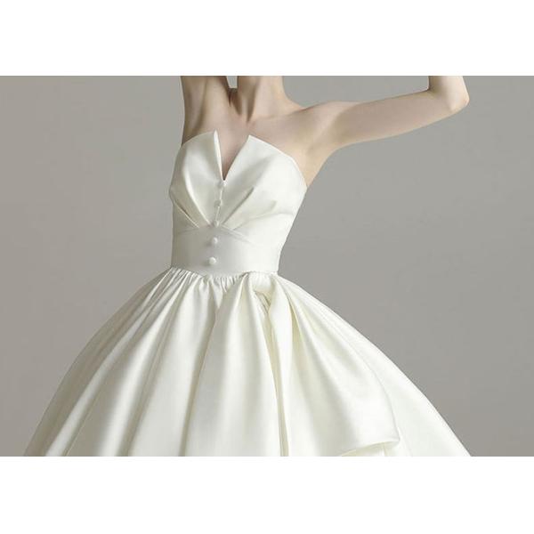 Cream Satin Beautiful Ball Gown Wedding Dress Strapless Big Bow Pleating