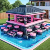 Piscina de água flutuante rosa Bar Portátil Piscina hermética Bar de lazer Plataforma de festas Bar de água inflável Piscina
