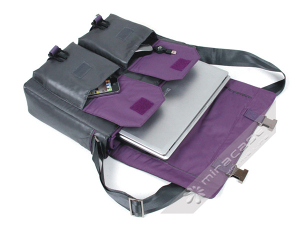 Womens Silver / Purple Sportive Shinning Grey Nylon Messenger Bag for 15.6” Laptop