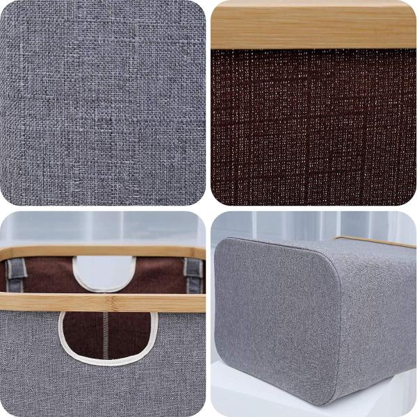 Nordic Simplicity Canvas Rectangular Bamboo Hamper / Laundry Organizer 17.5x15.75x13''