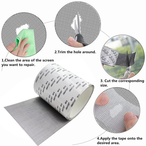 Waterproof Acrylic Window Net Mosquito Net with Hot Melt Adhesive Single Sided 5cm Width for Repairing Torn Screens Masking