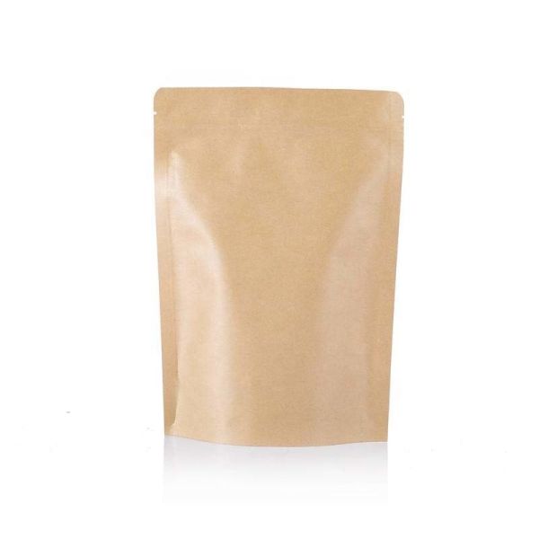 Uncoated Kraft Resealable Pouches Recyclable Stand Up Zip Lock Bags Biodegradable For Grains