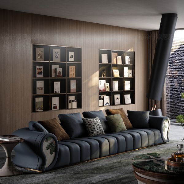 Italian Leather Light Luxury Sofa Set Modern Designer Simple Curved New Import for Villa Living Room Sponge Filling Material