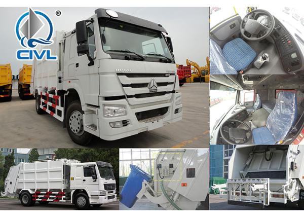 371Hp Automatic HOWO 4x2 Compact Rear Load Garbage Truck 12m3   EuroIII White Color